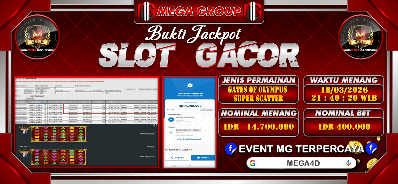 Bukti JP situs Mega4D hari Rabu, 18 Maret 2026