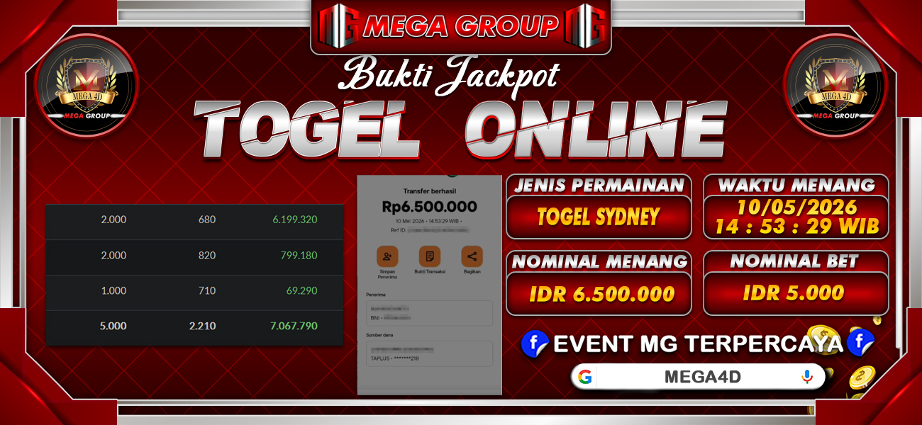 Bukti JP situs Mega4D hari Minggu, 10 Mei 2026