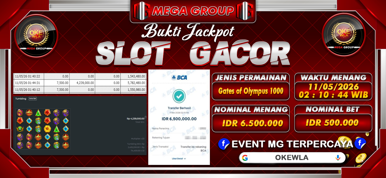 Bukti JP situs Okewla hari Senin, 11 Mei 2026