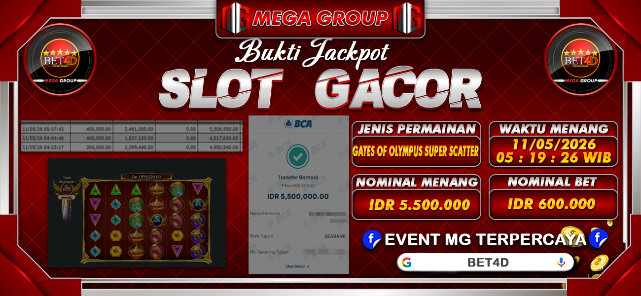 Bukti JP situs Bet4D hari Senin, 11 Mei 2026