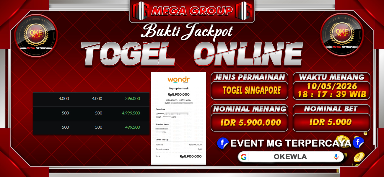 Bukti JP situs Okewla hari Minggu, 10 Mei 2026
