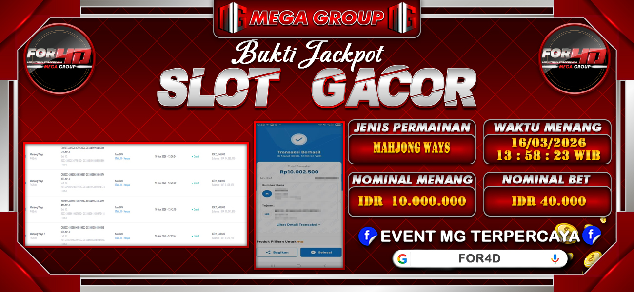 Bukti JP situs For4D hari Senin, 16 Maret 2026