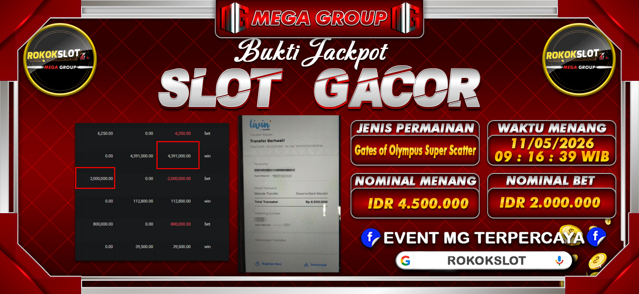 Bukti JP situs Rokokslot hari Senin, 11 Mei 2026