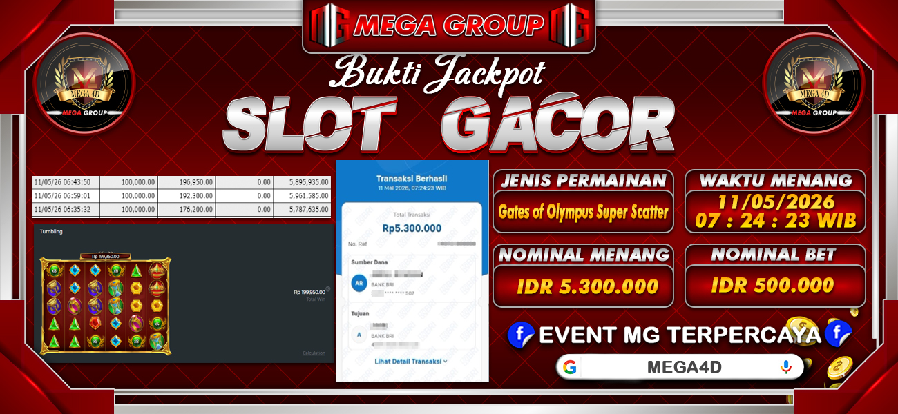 Bukti JP situs Mega4D hari Senin, 11 Mei 2026