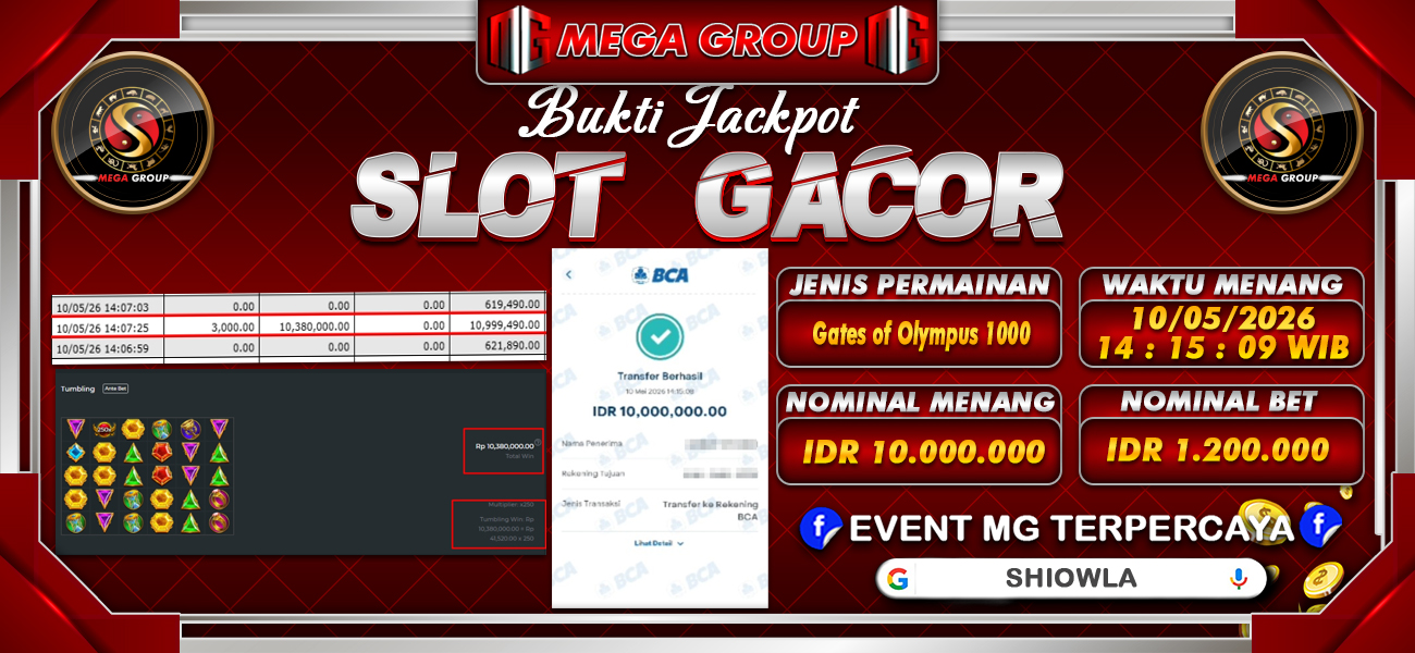 Bukti JP situs Shiowla hari Minggu, 10 Mei 2026