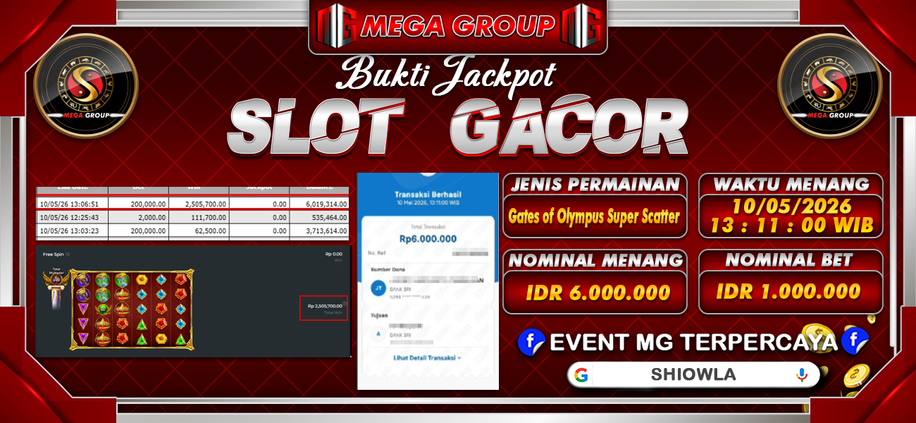 Bukti JP situs Shiowla hari Minggu, 10 Mei 2026