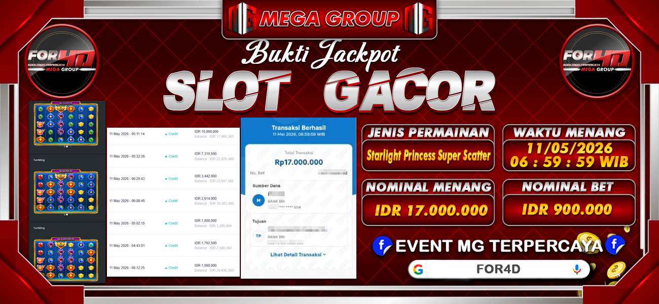 Bukti JP situs For4D hari Senin, 11 Mei 2026