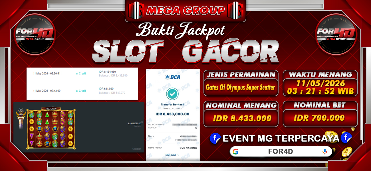 Bukti JP situs For4D hari Senin, 11 Mei 2026