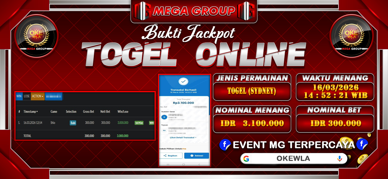 Bukti JP situs Okewla hari Senin, 16 Maret 2026