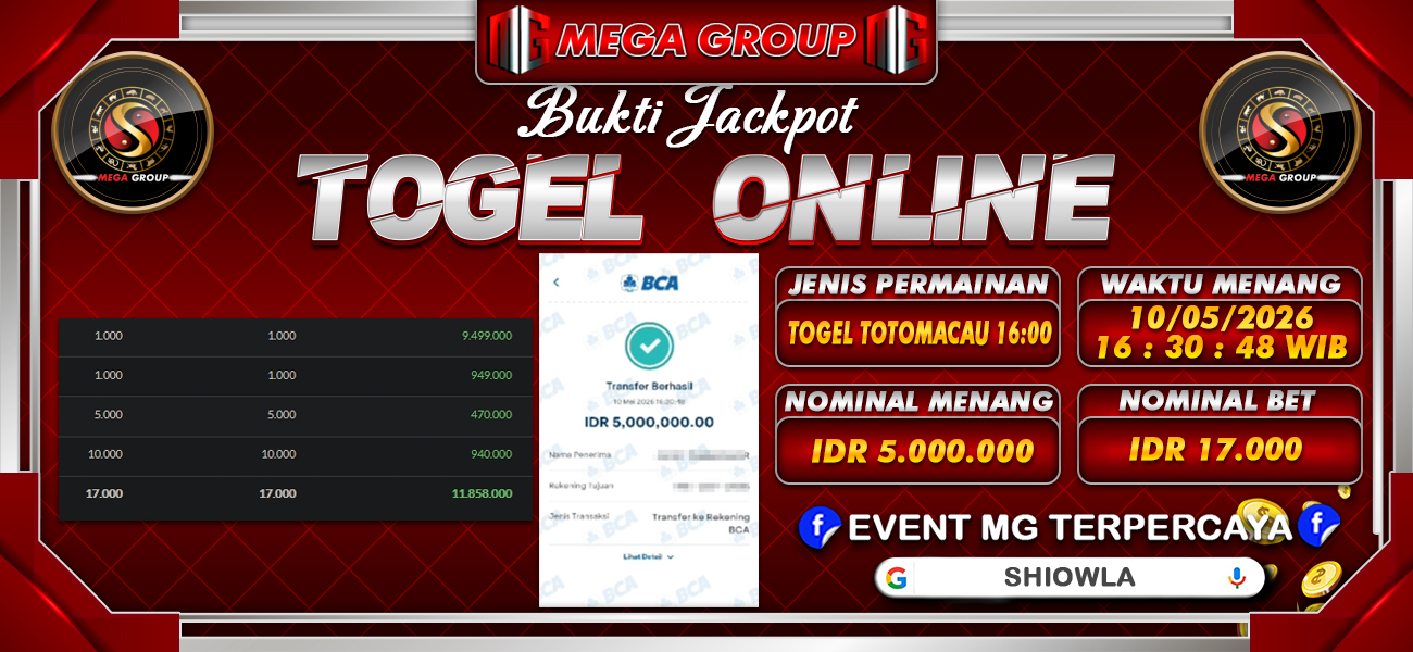 Bukti JP situs Shiowla hari Minggu, 10 Mei 2026